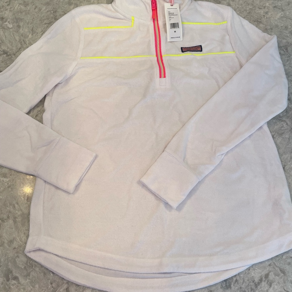 NWT Vineyard Vines Terry White Pullover with Neon Accents